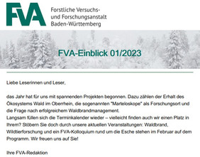 Newsletter der Forstlichen Versuchs- und Forschungsanstalt Baden-Württemberg (FVA), Ausgabe 01/2023. Quelle: Internetseite der FVA