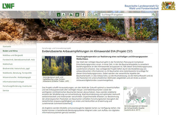 Bildschirmausschnitt der Internetseite des EVA-Projekts